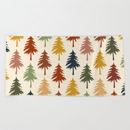 Colorful retro pine forest 3 Beach Towel