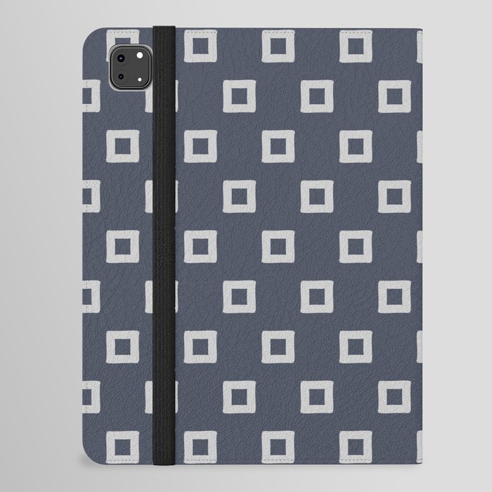 Navy Blue & Gray Geometric Scandi Squares Pattern iPad Folio Case