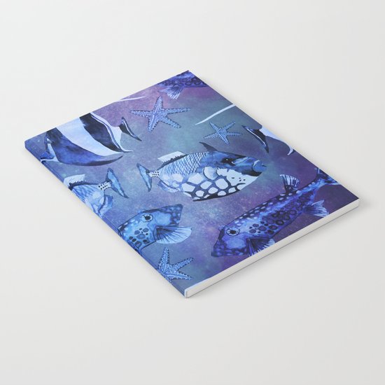 Watercolor fish pattern dark blue Notebook
