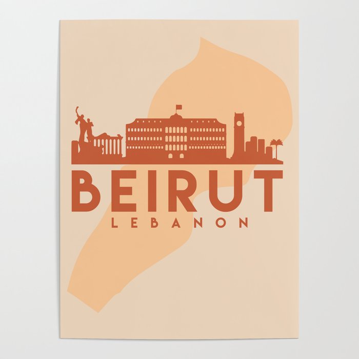 BEIRUT LEBANON CITY MAP SKYLINE EARTH TONES Poster
