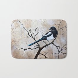 Promise - Magpie Bath Mat | Black And White, Ring, Popsurrealism, Bird, Feathers, Painting, Lisbeththygesen, Promise, Picapica, Magicalrealism 