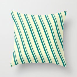 [ Thumbnail: Teal and Light Yellow Colored Striped/Lined Pattern Throw Pillow ]