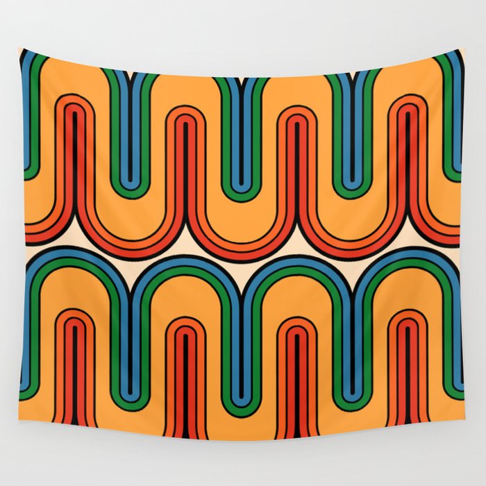 Retro 70s Style Geometric Wave Pattern 521 Wall Tapestry