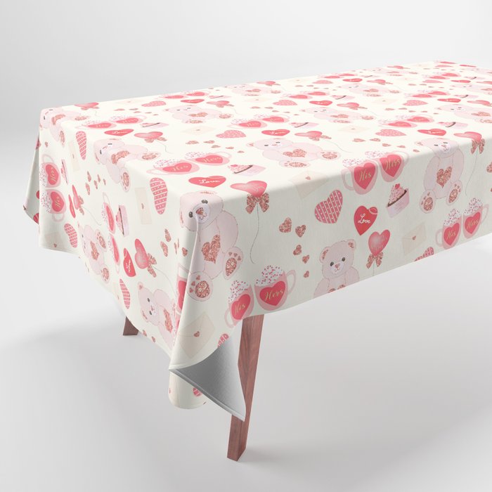 Valentine's Day Teddy Bear Pattern Tablecloth