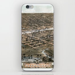 Bird's eye view of the city of Des Moines vintage pictorial map iPhone Skin