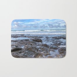 Morning on the Rocks  Bath Mat | Coast, Tropical, Sunshine, Water, Zen, Ricks, Seascape, Tide, Sea, Digital 