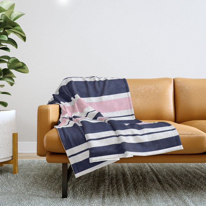 Blue Navy and Pink Stripes Throw Blanket