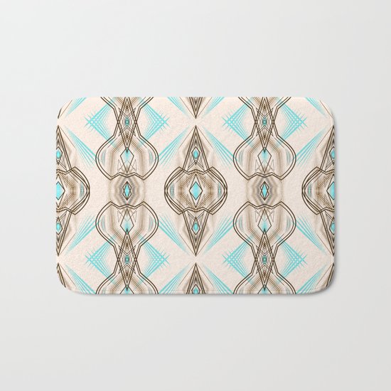 Art Deco . Turquoise brown white . Bath Mat