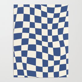 Blue Wavy Checkerboard Groovy Modern Poster