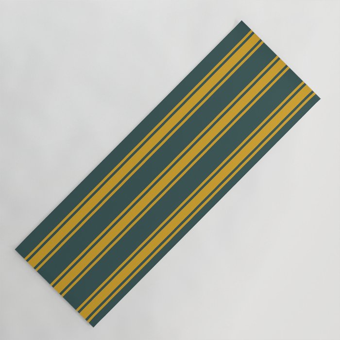 Dark Slate Gray & Goldenrod Colored Pattern of Stripes Yoga Mat