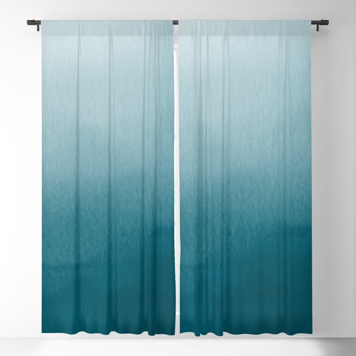 Tropical Dark Teal Inspired by Sherwin Williams 2020 Trending Color Oceanside SW6496 Watercolor Ombre Gradient Blend Abstract Art Blackout Curtain