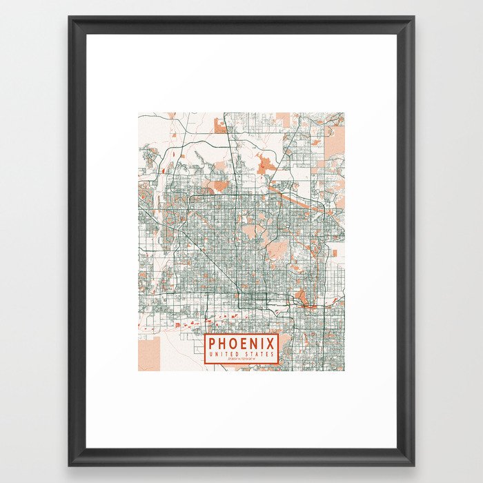Phoenix City Map of Arizona, USA - Bohemian Framed Art Print