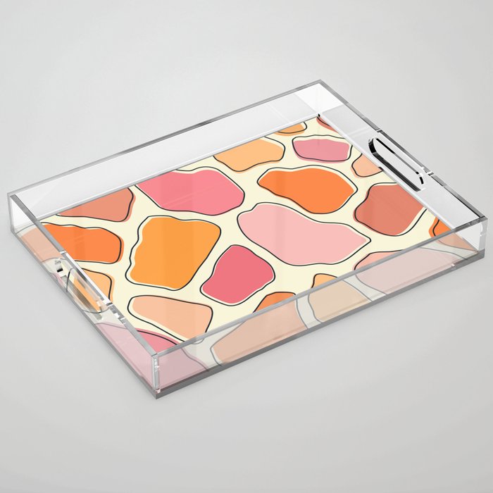 Orange and pink abstract pebbles pattern Acrylic Tray