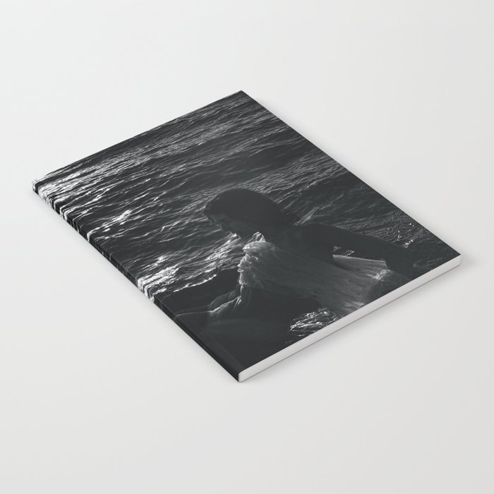 Maiden in the waves reclining elegant semi-nude female model black and white photograph - photography - photographs Notebook