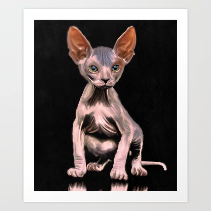 Cute Canadian Sphynx Cat Oil Paint Portrait, Gift Idea For Sphynx Cat