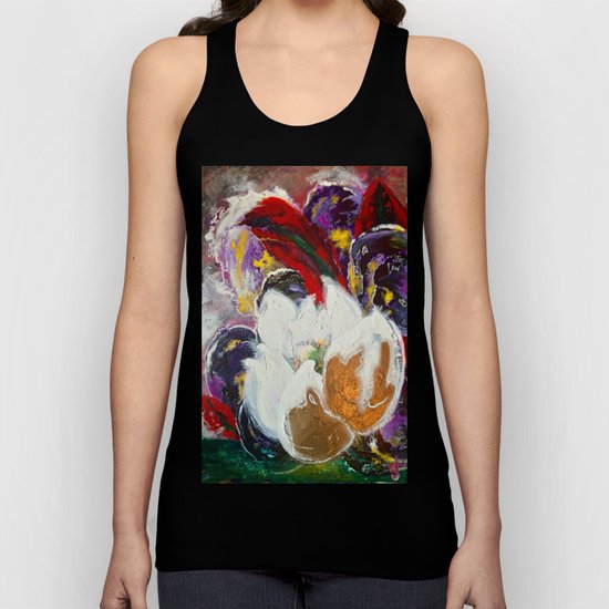 Purple Peonies in Gold with Red Unisex Tank Top