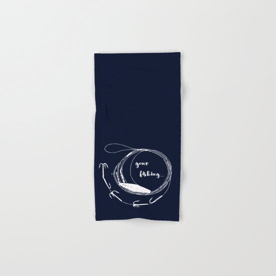 Gone fishing- illustration on marine blue Hand & Bath Towel