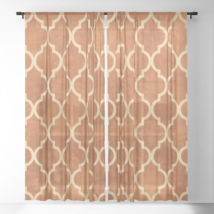 Classic Quatrefoil Lattice Pattern 912 Beige and Ochre Sheer Curtain