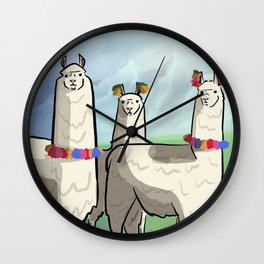Llamas…Well…Three of Them Wall Clock | Ink, Watercolor, Painting, Pop Art, Southamerican, Peru, Digital, Llamas, Llamafromperu, Llama 