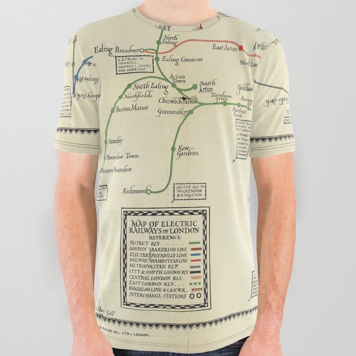 London underground railways.-Vintage Pictorial Map All Over Graphic Tee