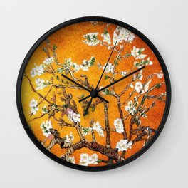 Vincent van Gogh Blossoming Almond Tree (Almond Blossoms) Orange Sky Wall Clock