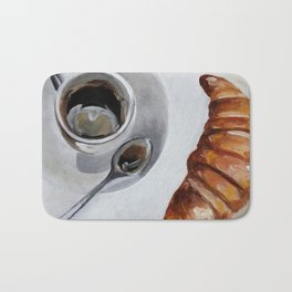 French breakfast, coffee and croissant, original oil painting, daily art Bath Mat