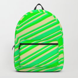 [ Thumbnail: Green, Lime, and Pale Goldenrod Colored Pattern of Stripes Backpack ]