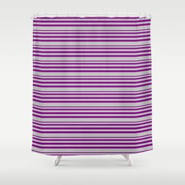 [ Thumbnail: Purple & Grey Colored Lines Pattern Shower Curtain ]