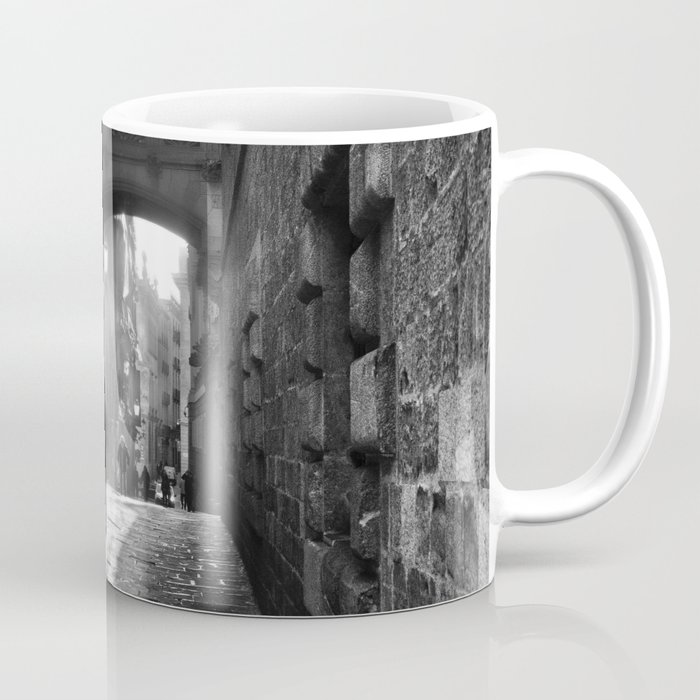 Rays of sun; European cobblestone cityscape black and white photograph / photography Coffee Mug