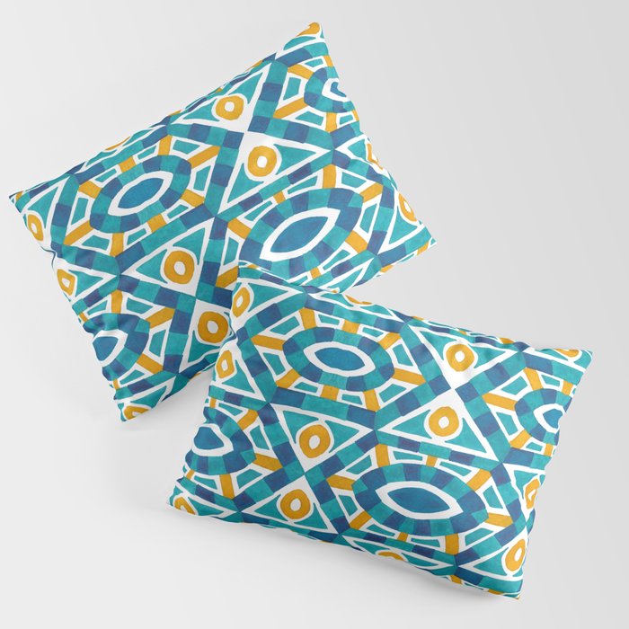 Orange teal watercolor moroccan motif pattern Pillow Sham