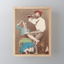Italian Couple Eating Spaghetti and Drinking Wine by Giorgio Conrad, 1800s Framed Mini Art Print