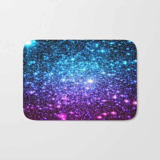 Glitter Galaxy Stars : Turquoise Blue Purple Hot Pink Ombre Bath Mat