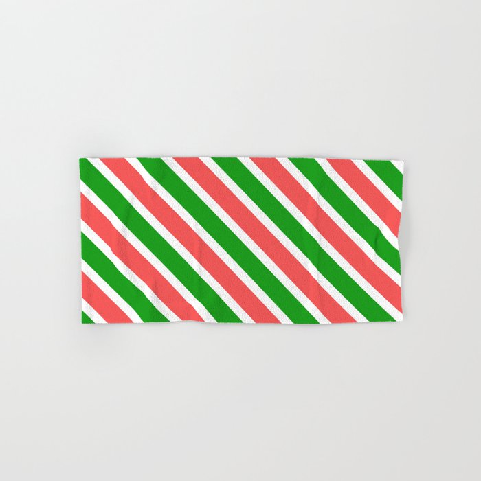 Festive, Fun Christmas-Style Red, White, and Green Colored Pattern of Stripes Hand & Bath Towel