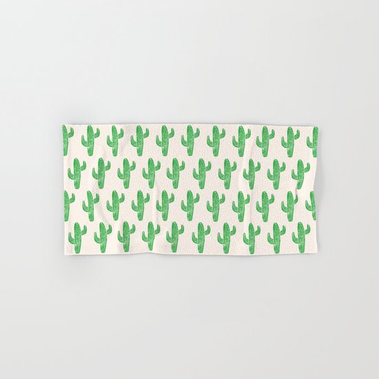 Linocut Cacti Green Hand & Bath Towel