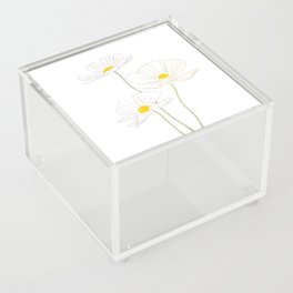 3 white cosmos flowers ink and watercolor Acrylic Box