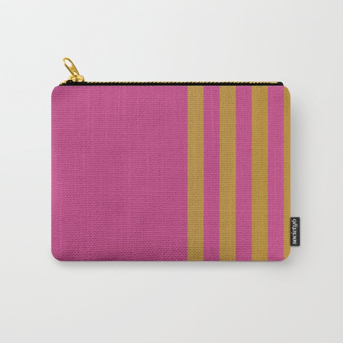 Fuchsia Pink and Gold Stripes Split in Vertical Halves Carry-All Pouch