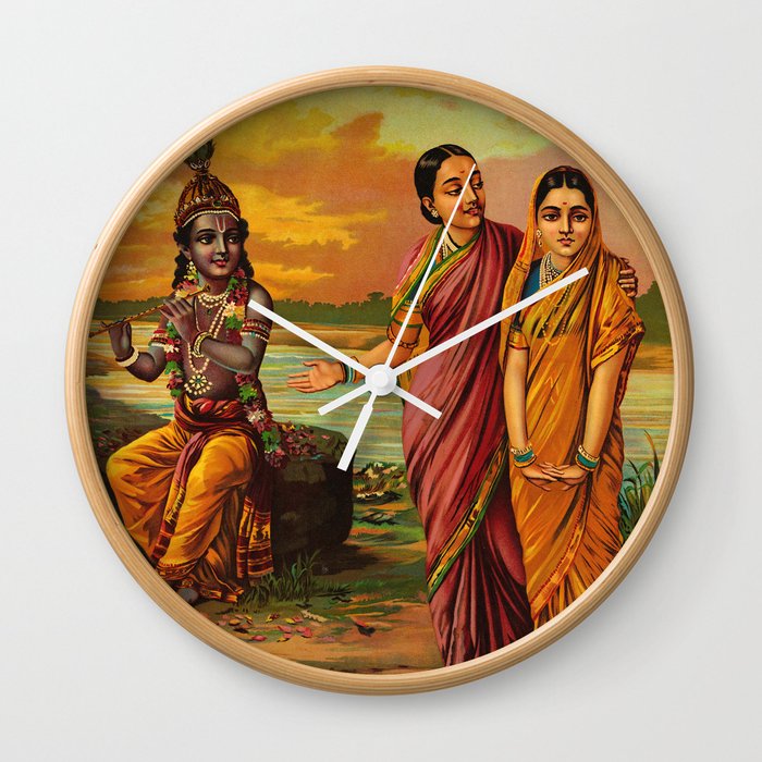 Krishna declaring his love for Radha by Raja Ravi Varma Wall Clock