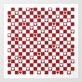Checkered hearts red and white Art Print