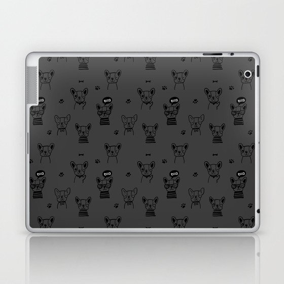 Dark Grey and Black Hand Drawn Dog Puppy Pattern Laptop & iPad Skin