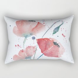 Red poppies in the sun floral watercolor painting Rectangular Pillow