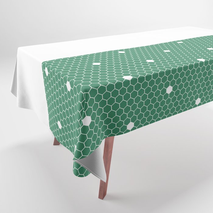 White Polka Dots Lace Horizontal Split on Christmas Green Tablecloth