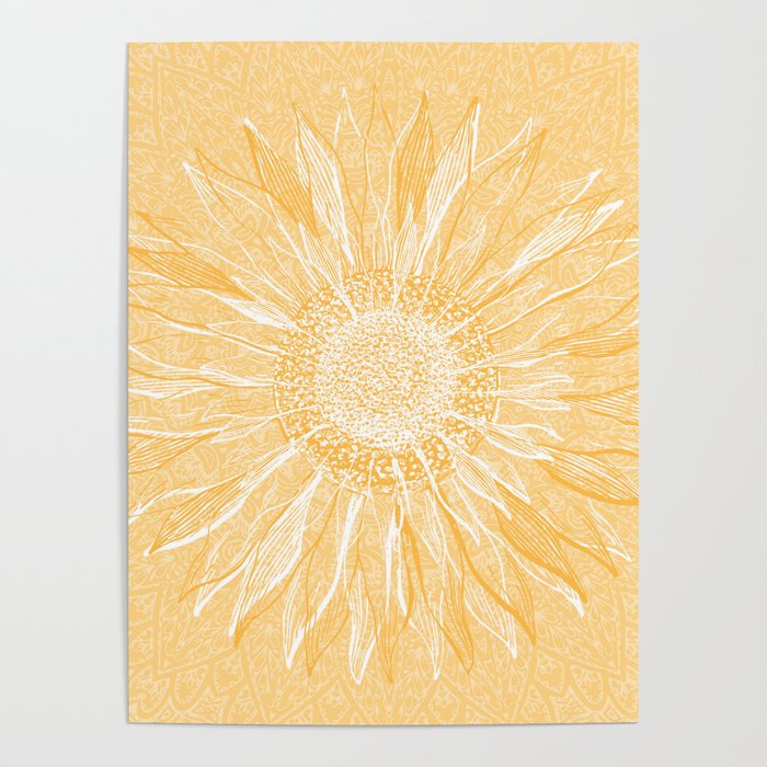 Mandala, Sunflower Prints, Yellow Poster