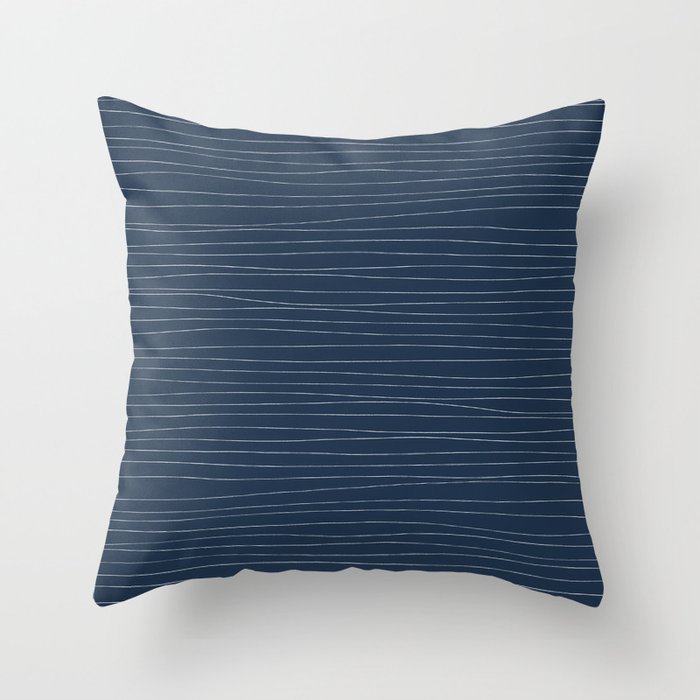 Horizontal White Stripes on Blue Throw Pillow