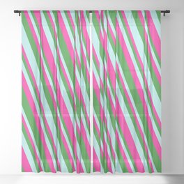 [ Thumbnail: Turquoise, Deep Pink, and Forest Green Colored Pattern of Stripes Sheer Curtain ]
