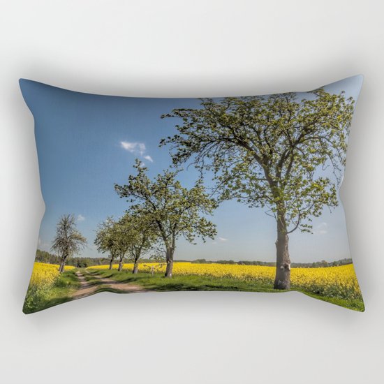 Spring landscape- a trail in the rapeseed Rectangular Pillow