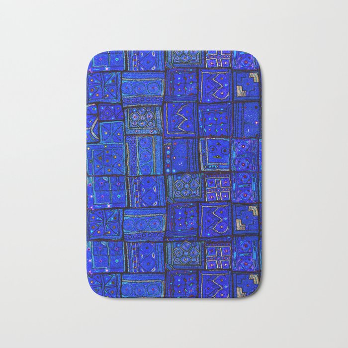 -A2- Lovely Calm Blue Traditional Moroccan Pattern Artwork. Bath Mat