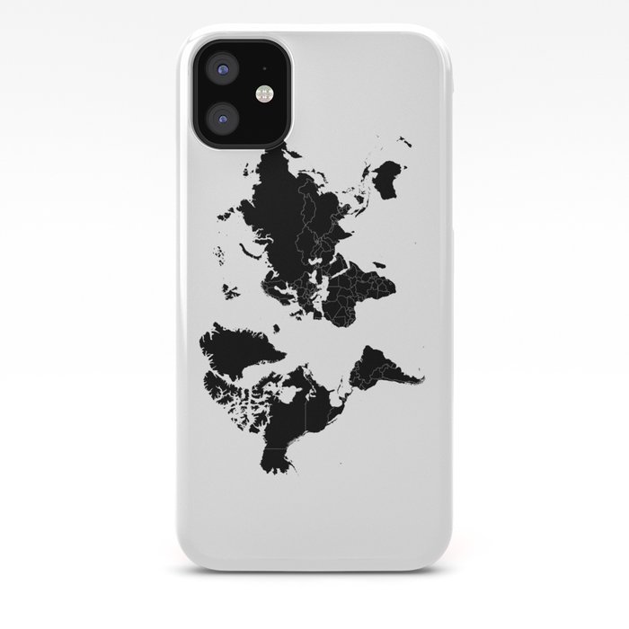 Minimalist World Map Black On White Background Iphone Case By