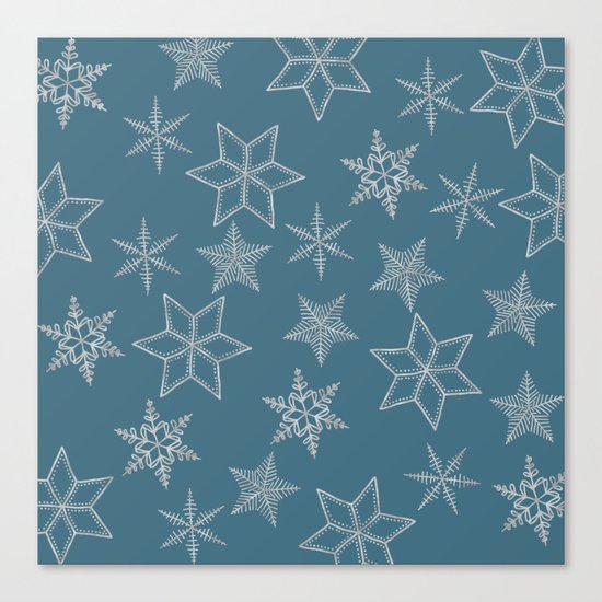Silver Snowfakes On Teal Background Canvas Print