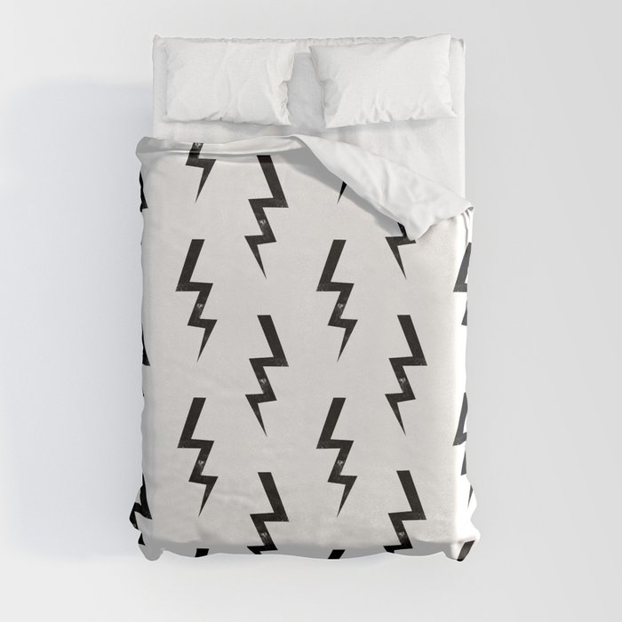 Bolts lightning bolt pattern black and white minimal cute patterned gifts Duvet Cover