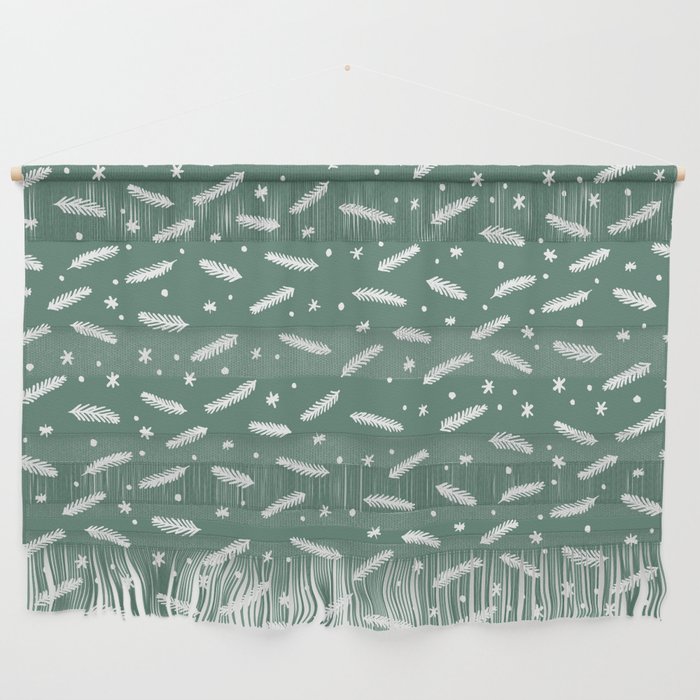 Christmas branches and stars - green and white Wall Hanging